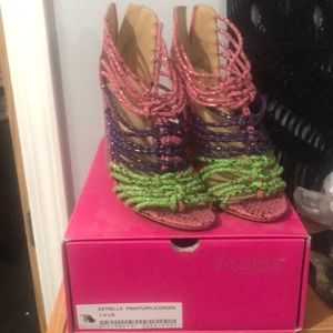 Snake skin shimmer sandal heels